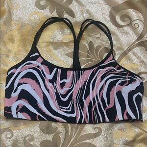 DKNY Pink & Black Abstract Racerback Sports Bra